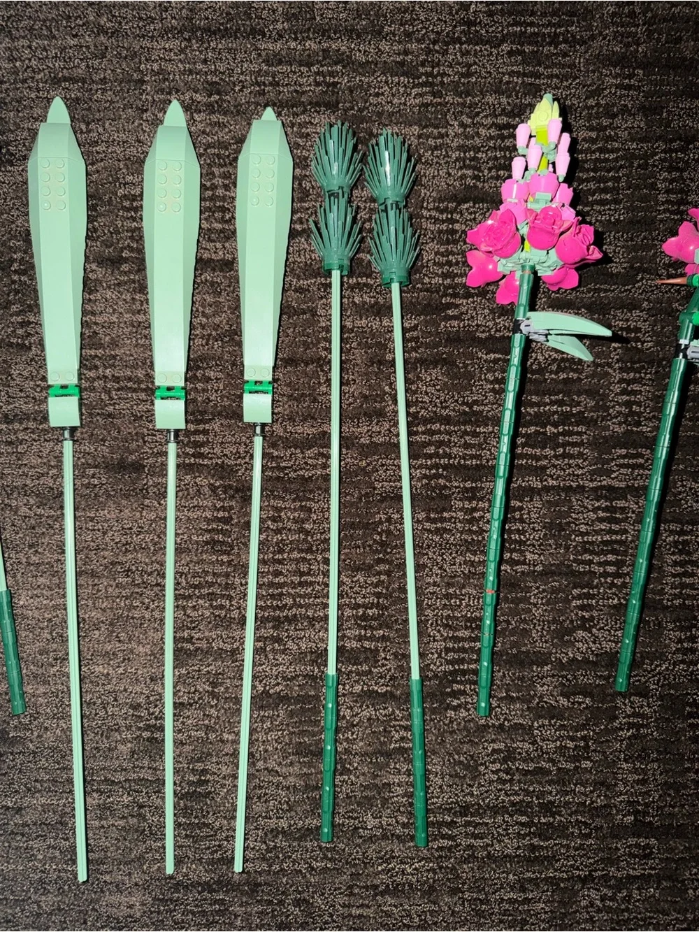 Lego Flower Stems with Orange, White, Yellow, Purple and Green Elements